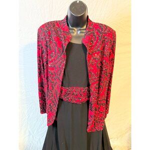 Jessica Howard Red Floral Black Jacket Dress Fancy Womens Plus Size 1X 14W Bling